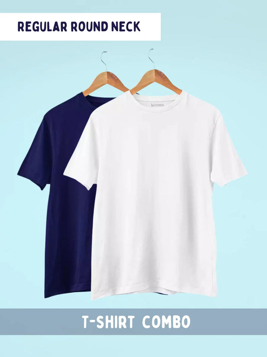 Pack of 2 Navy Blue &amp; White Plain T-shirts for Men