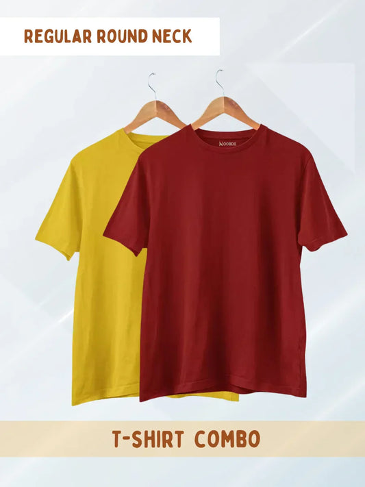 Pack of 2 Mustard Yellow &amp; Maroon Plain T-shirts for Men