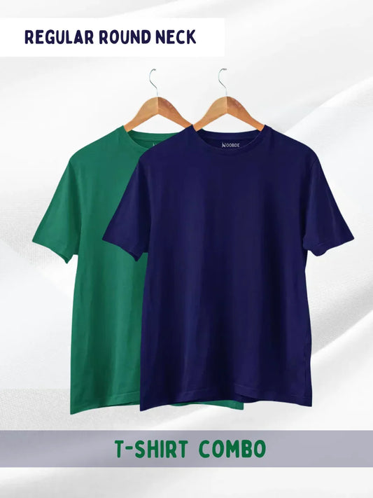 Pack of 2 Bottle Green &amp; Navy Blue Plain T-shirts for Men