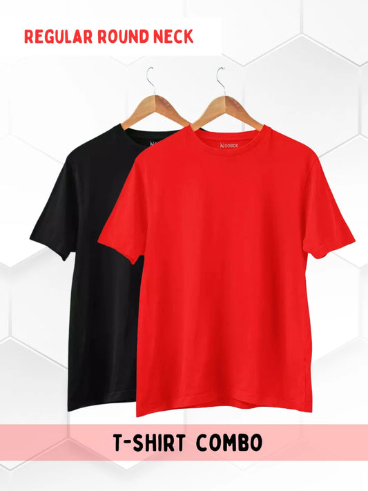 Pack of 2 Red &amp; Black Plain T-shirts for Men