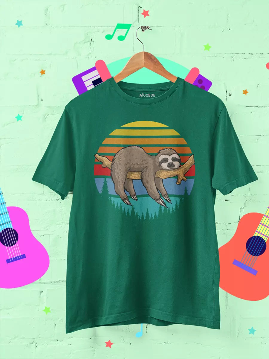 green Lazzy Sloth Printed T-Shirt for Men