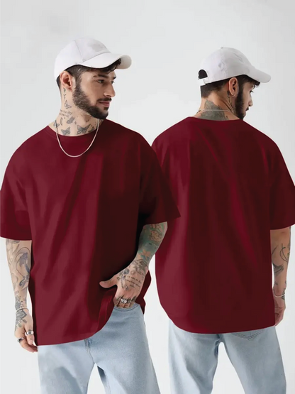 Burgundy Plain Oversized T-Shirt for Men