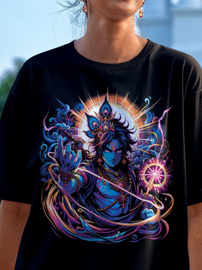 God With Chakra - Black Oversized Unisex T-Shirt