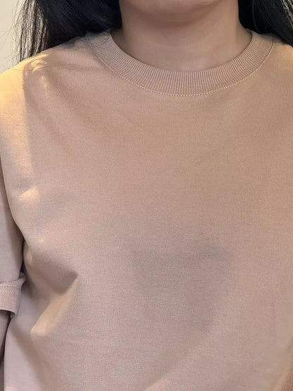 Beige Plain Oversized T-shirt for Women