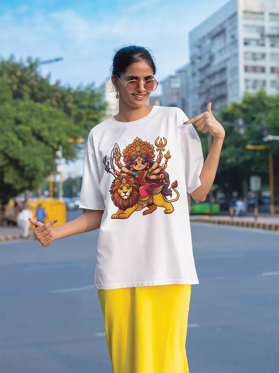 Navratri Warrior - White Oversized Unisex T-Shirt