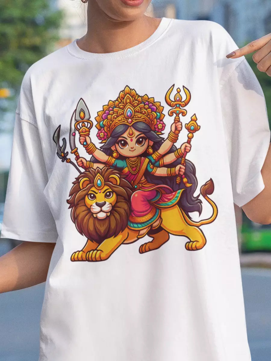 Navratri Warrior - White Oversized Unisex T-Shirt