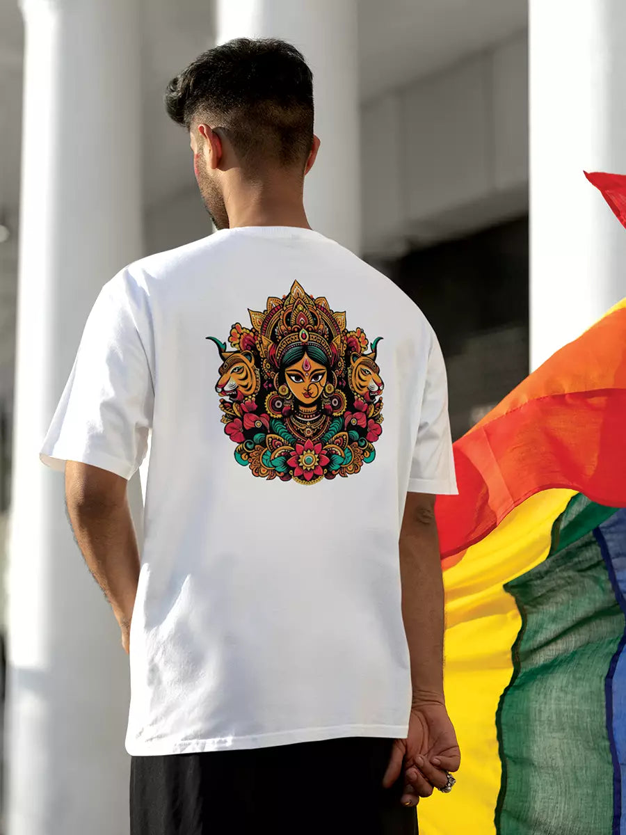 Nine Devoted Navratri - White Oversized Unisex T-Shirt