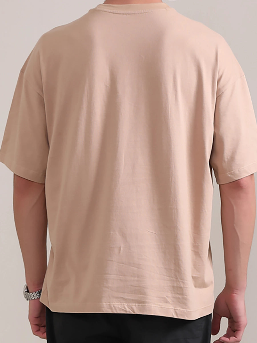 Beige Plain Oversized T-Shirt for Men