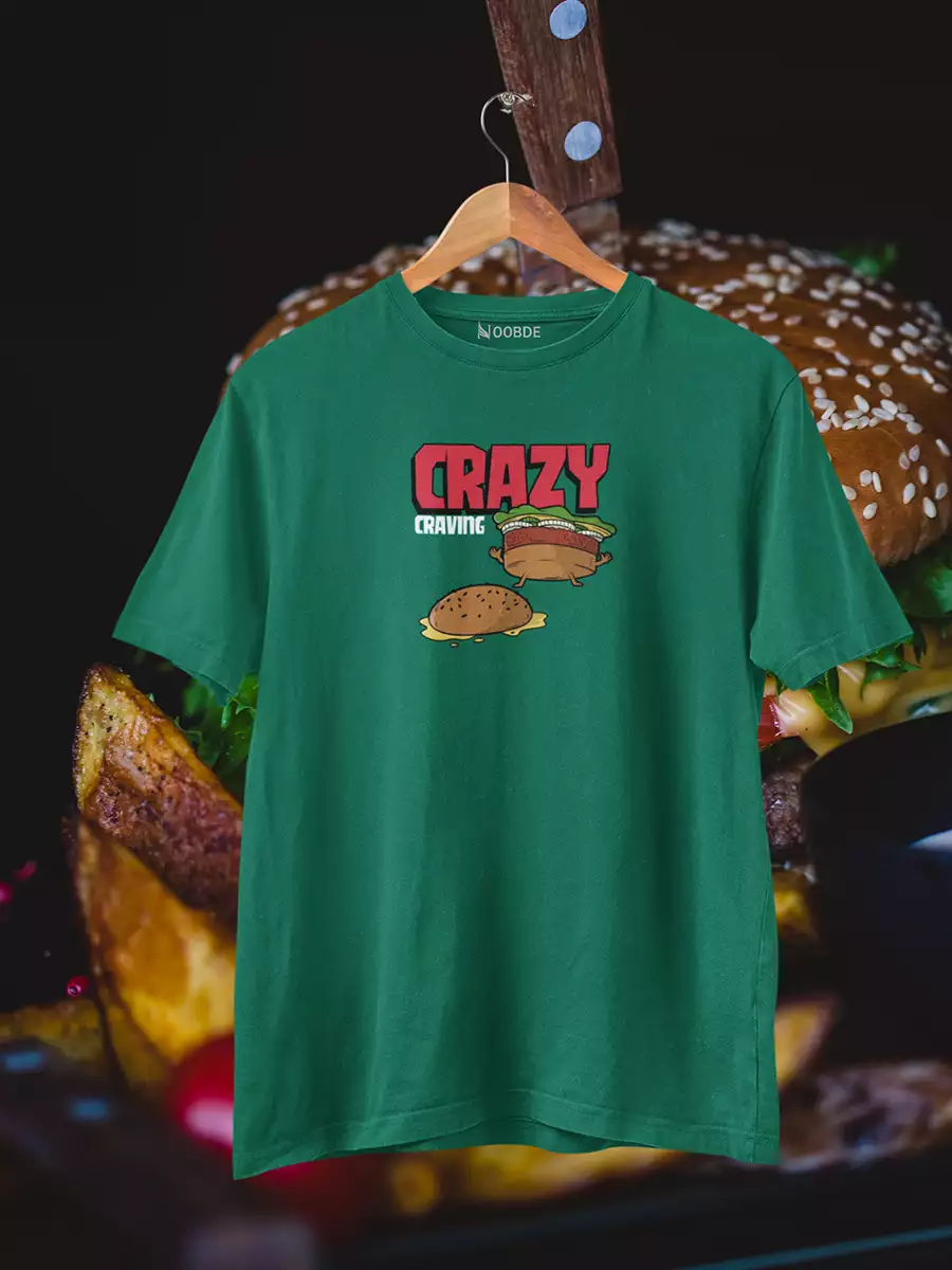 green Crazy Burger Printed T-Shirt for Men