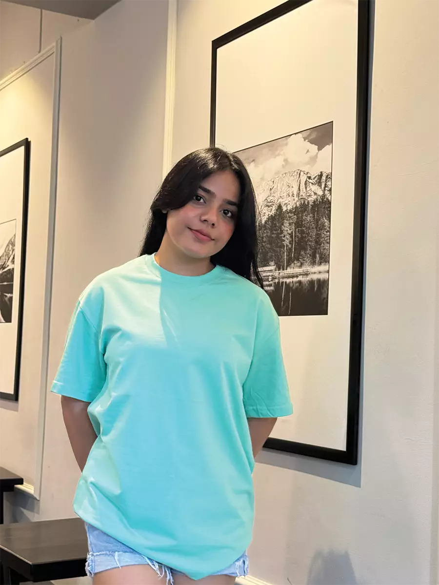 Mint Green Plain Oversized T-shirt for Women