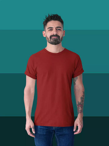 Maroon plain round neck t shirt for men 