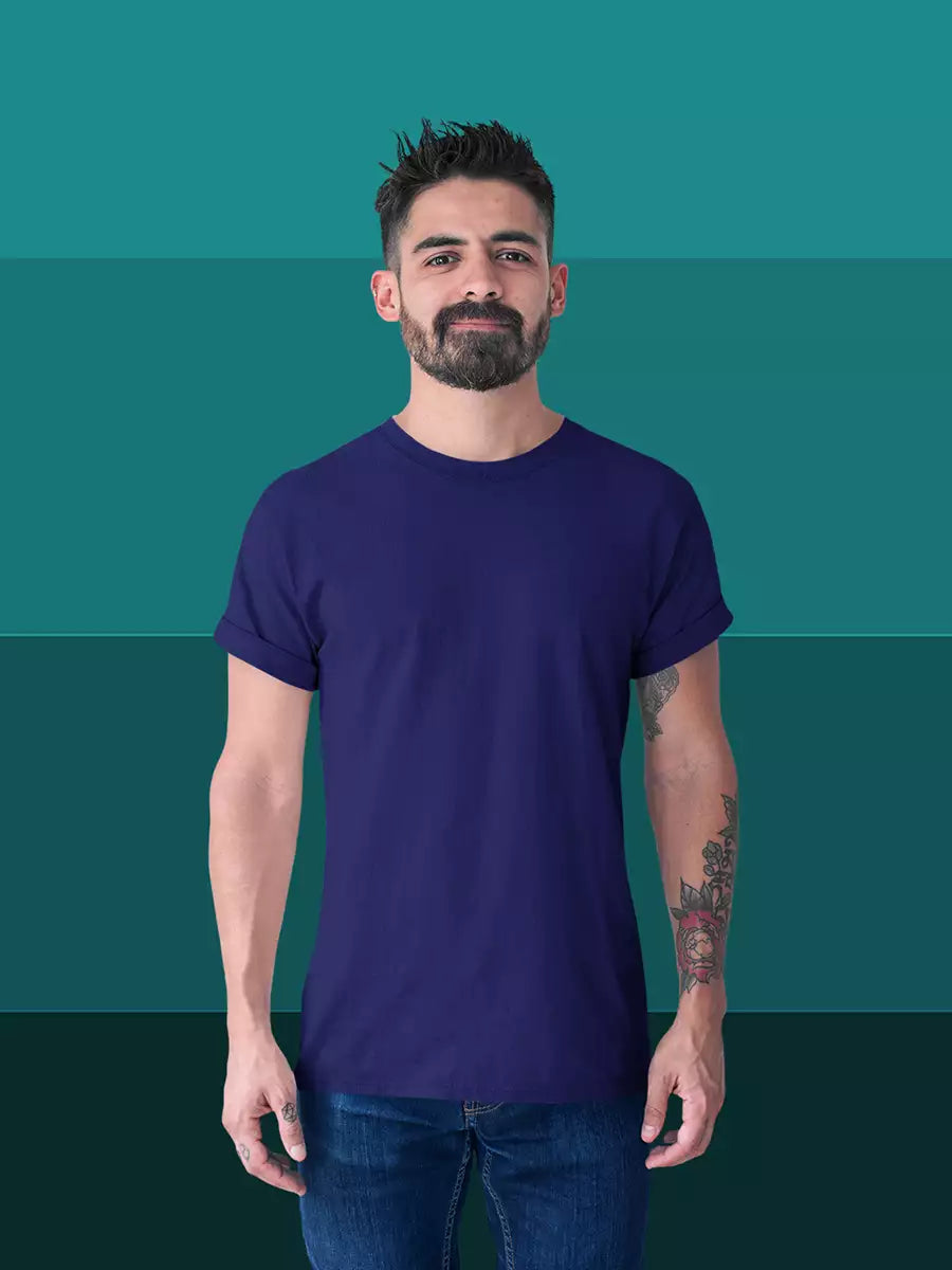 Plain Navy Blue round neck T-Shirts for Men