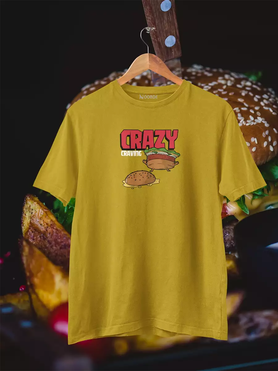 Crazy Burger yellow Printed T-Shirt for Men