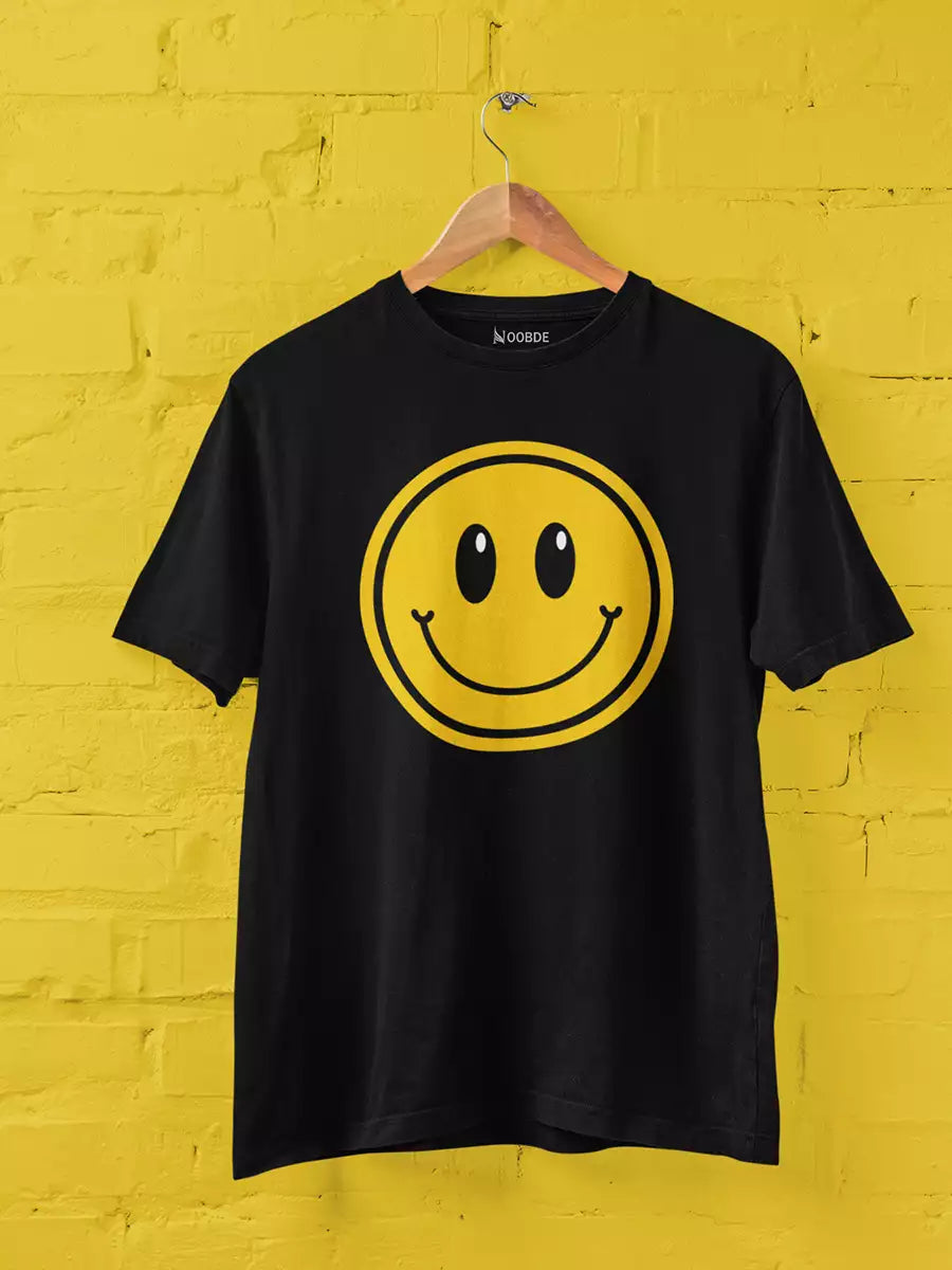 back smile face printed t shirt 