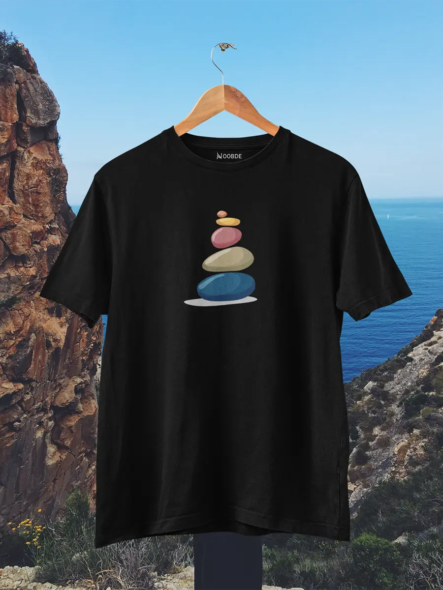 Black Stone Stack Printed T-Shirt for Men